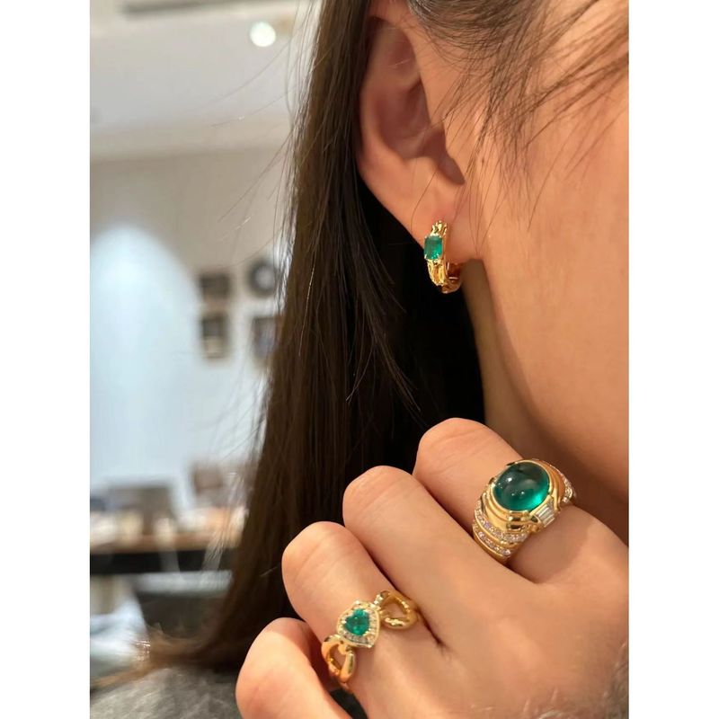 Offener Ring aus französischem hellbuntem Edelstein für Damen, Vintage-Smaragdgrün, vergoldet, italienischer Diamant_voghion.com