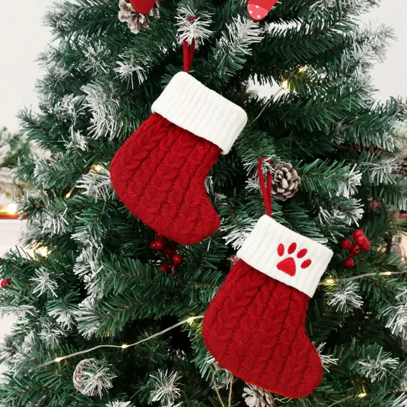 Socken Stricken Hund Pfote Druck Strumpf Weihnachten Dekoration Für Home 2024 Weihnachten Baum Ornament Geschenk Navidad Natal 2025_voghion.com