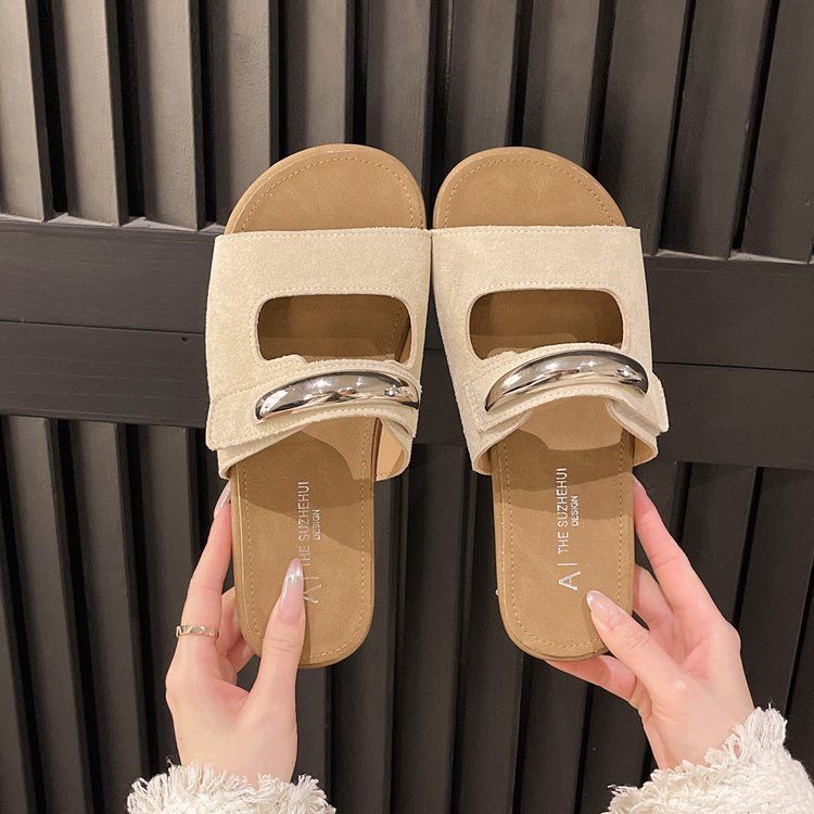 Women's Flat Sandals 2025 New Multifunctional Single Strap Beach Vacation Shoes_voghion.com