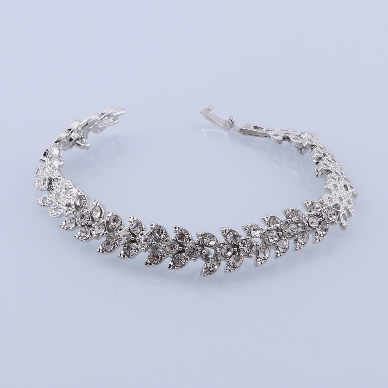 Leaf Shape Dangle Drop Party Crystal Earring Necklace Bracelet Ring Wedding Jewelry Set for Brides_voghion.com
