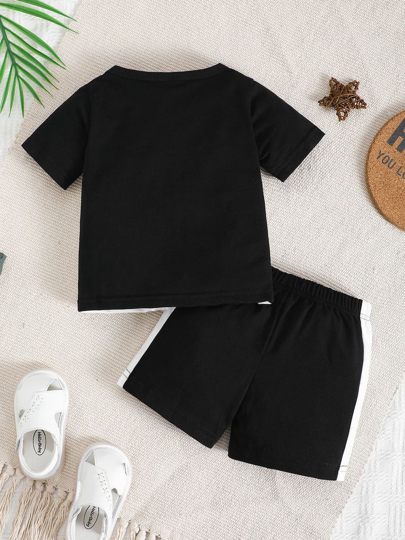 Kids’ Clothing Hot Selling Baby Boy Color Matching Printed Tops And Solid Color Shorts Suit_voghion.com