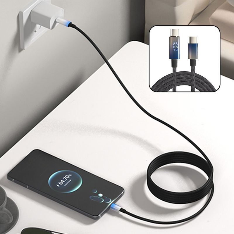 Dual Type C Fast Charging Cable With Digital Display For Mobile Phones & Laptops_voghion.com