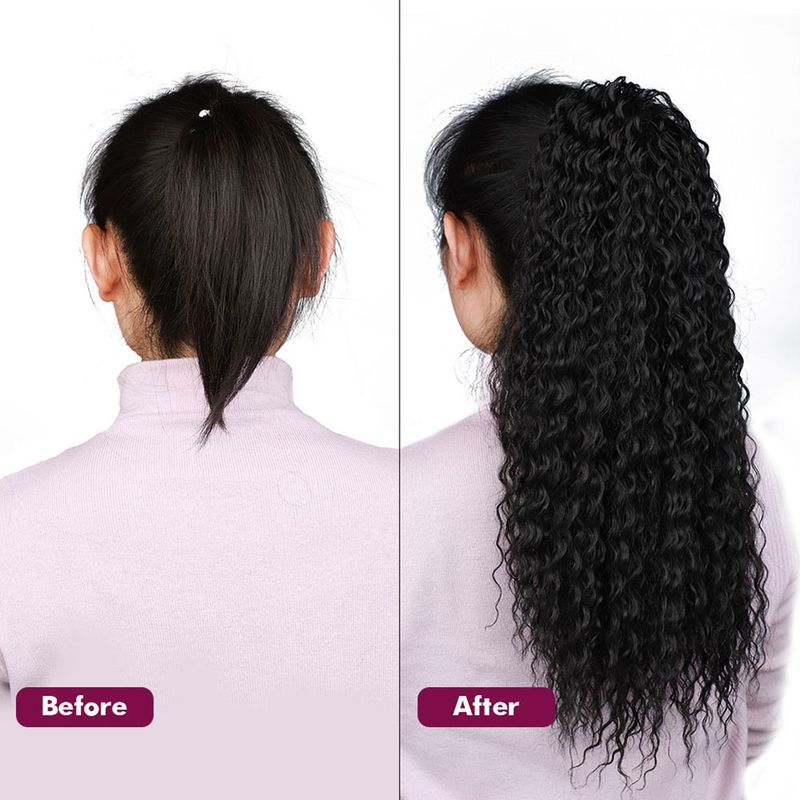 Perücke mit Kordelzug, kleiner lockiger Pferdeschwanz, gewickelte Haarverlängerung, afrikanischer kleiner lockiger Frühlings-Pferdeschwanz, Chemiefaser, Hochtemperatur-Seidenperücke, Charge_voghion.com