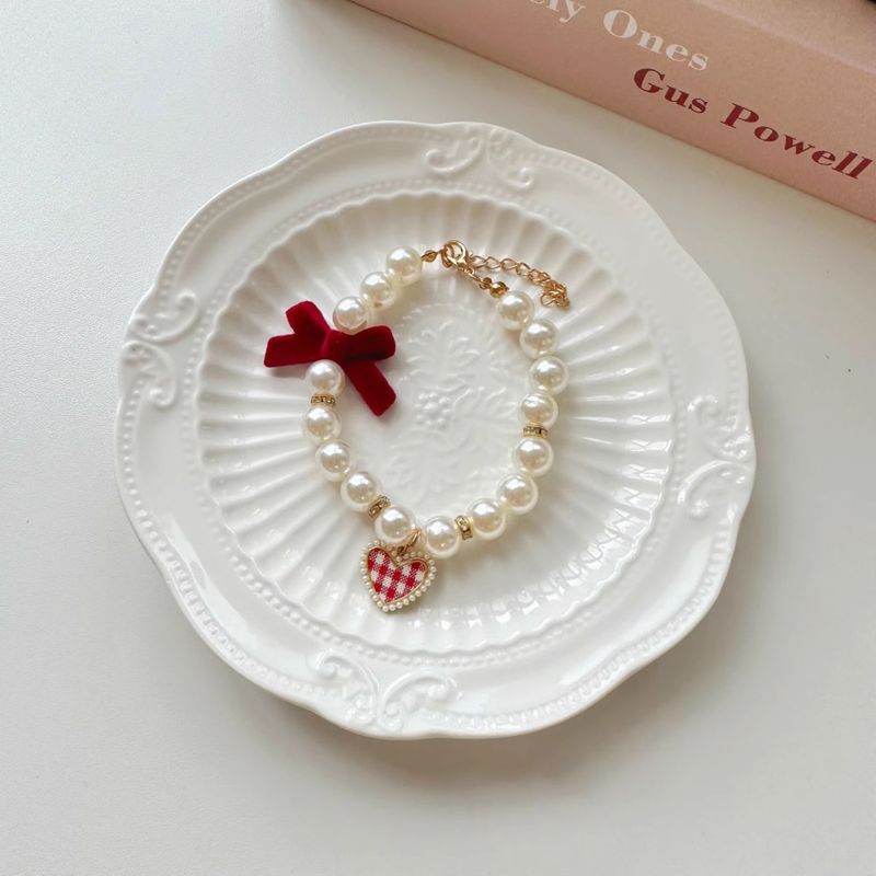 ✅Collana per animali domestici con perle, collare, ciondolo a forma di cuore, catena per collo di gatto e cane_voghion.com