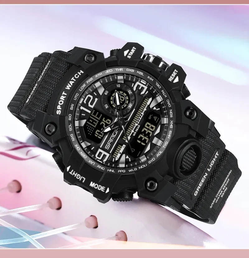 SANDA 3353 Sports Waterproof Electronic Shockproof LED Dual Display Lady Quartz Wristwatches Digital Watch For Boy Girl Children_voghion.com