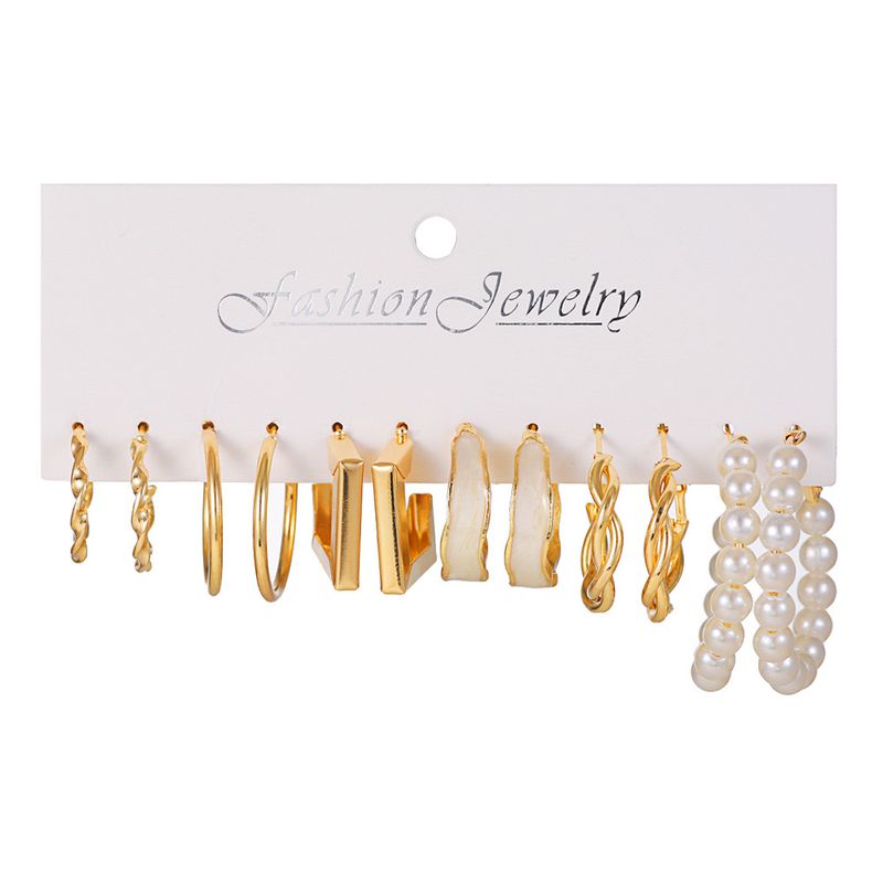 Kreative geometrische Ohrringe, Retro-Perlenohrringe, Ohrring-Set im Hepburn-Stil, 6-teilig, Metallohrringe im europäischen und amerikanischen Stil_voghion.com