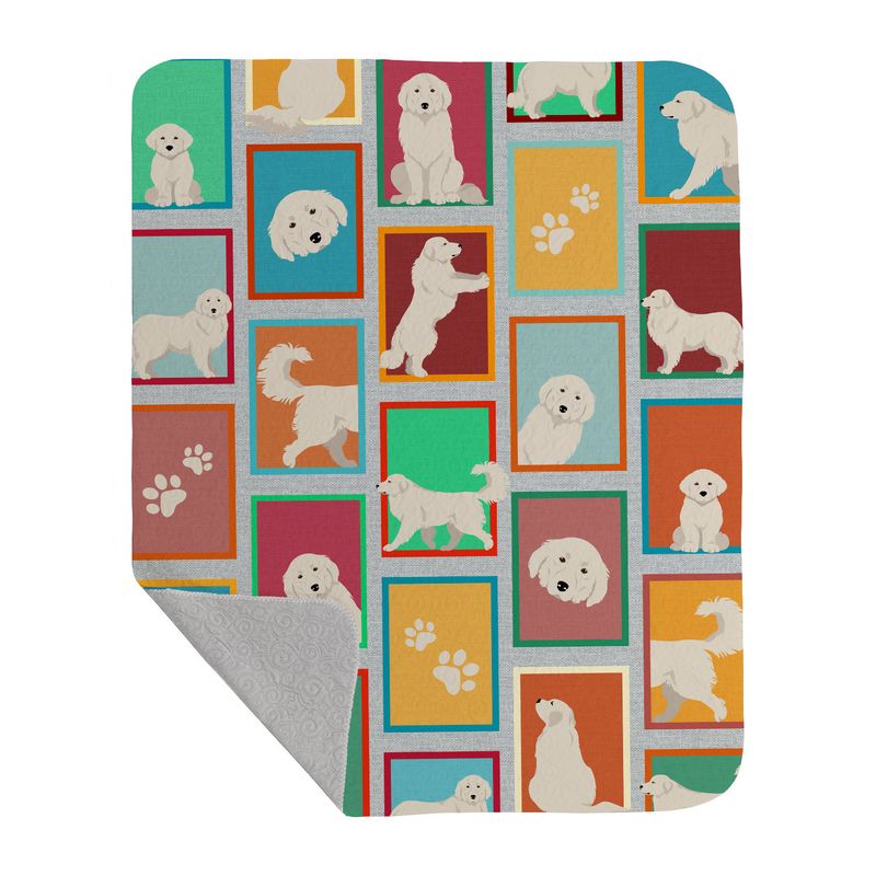 Lots of Great Pyrenees Quilted Blanket 50x60 Artwork Pattern Quilted Throw Blanket for Bed, Couch, Sofa, Soft and Lightweight_voghion.com