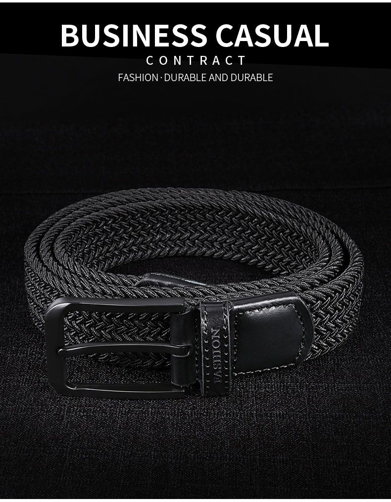 HOT Męski czarny metalowy pasek ze sprzączką Moda Casual Biznes Prosty Dziki elastyczny tkany rozciągliwy pasek_voghion.com