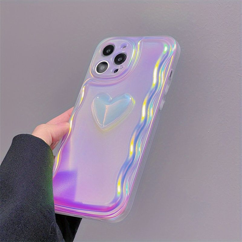 Laser heart three-dimensional cell phone case for 15, 11, 12, 13, 14, Pro Max, Pro, Plus, Mini Full Wrap Phone Case_voghion.com