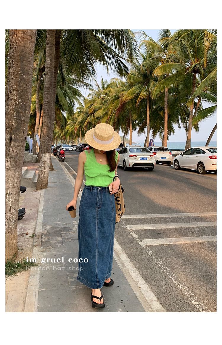 Congee coco flat top straw women's summer visor sun beach hat ins tide small fresh_voghion.com
