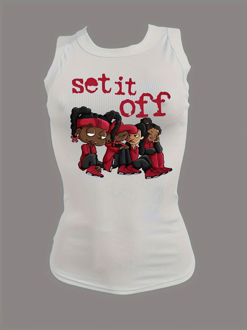 Gilet da donna stampato alla moda a coste piccole, elastico alto_voghion.com