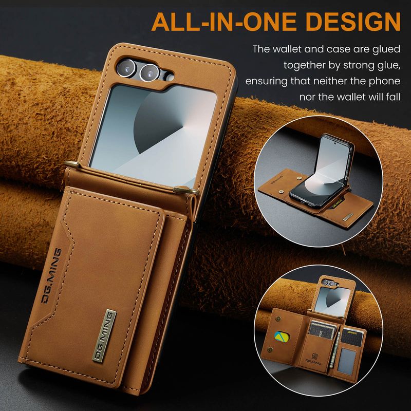 Custodia pieghevole M2 per Samsung Z Flip6 Custodia per telefono con portafoglio per carte Custodia protettiva in pelle con tracolla Z Flip6_voghion.com