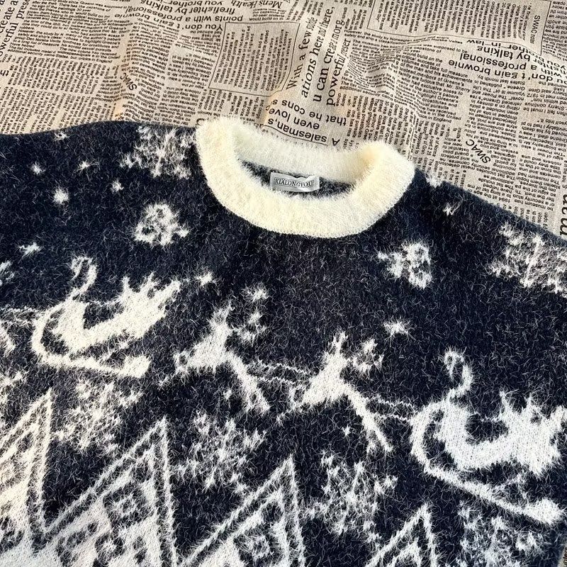 Pure Autumn Winter Men Vintage Couple Christmas Student Lazy Style Knitted Sweater Loose Trendy_voghion.com