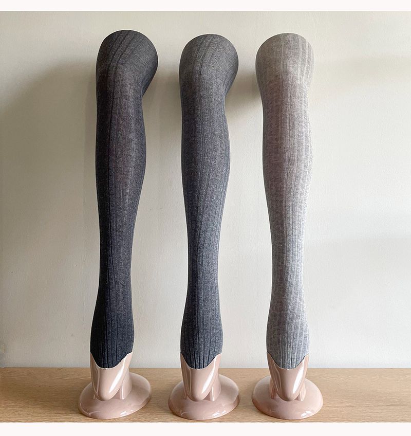 Calzini da donna Serie grigia Temperamento Grigio Righe verticali Sottili Leggermente trasparenti Collant di cotone Leggings_voghion.com