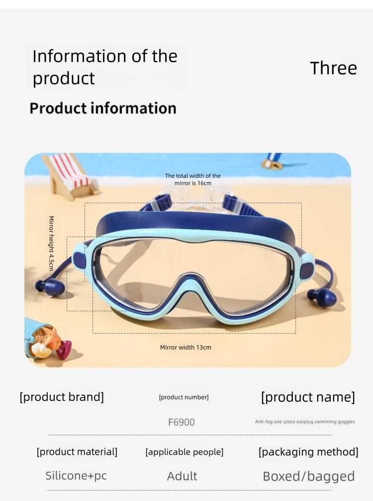 Universelle Schwimmbrille für Erwachsene für Männer und Frauen, HD-wasserdicht, beschlagfrei, großer Rahmen mit Ohrstöpseln, professionelles Schwimmen_voghion.com