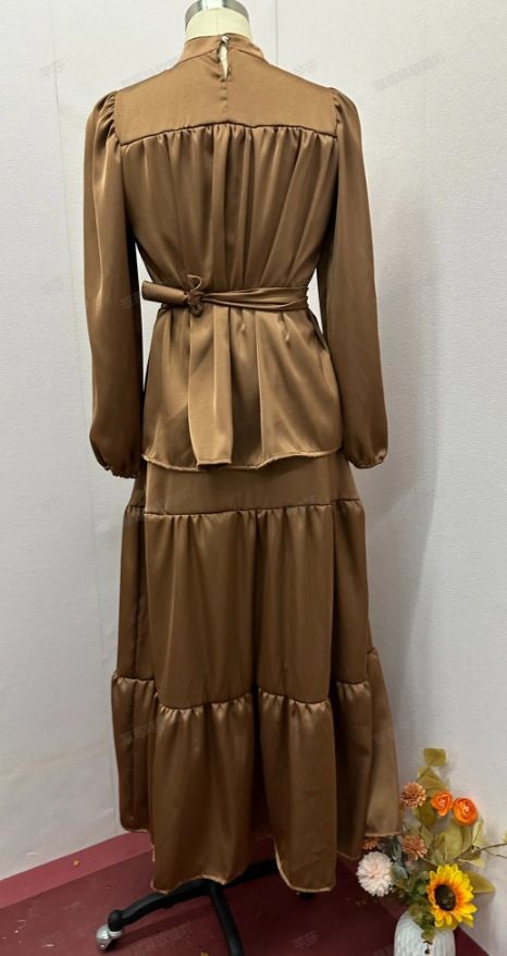 Sieviešu apģērbs rudens jauns vienkrāsains apaļš kakla izgriezums pieguļošs augšējais svārki elegants uzvalks_voghion.com