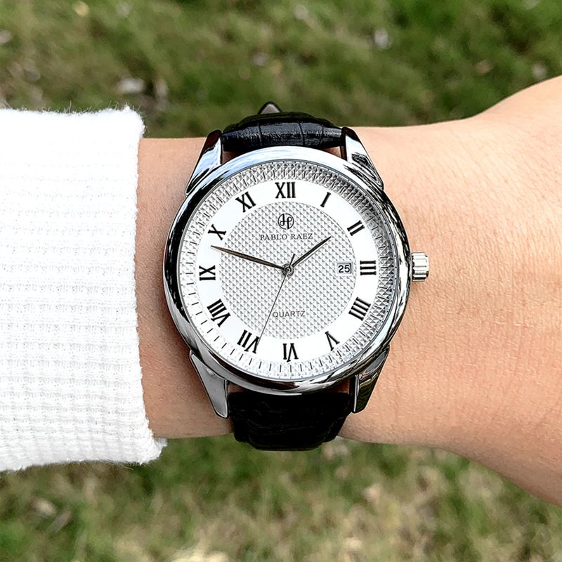 PABLO RAEZ High-value Brand Genuine Retro Trendy Men's Watch Genuine Leather Waterproof Calendar Student Watch_voghion.com