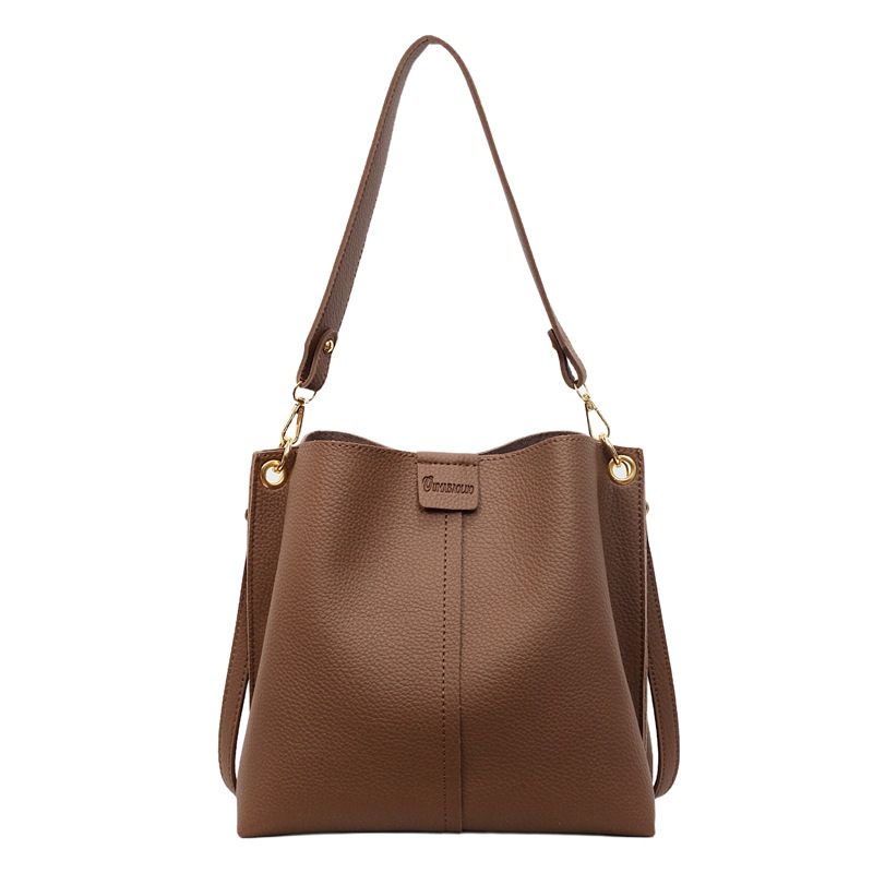 Borsa a tracolla grande e capiente da donna, modello secchiello, 2025, nuova moda autunnale, versatile, con tracolla larga e semplice texture_voghion.com