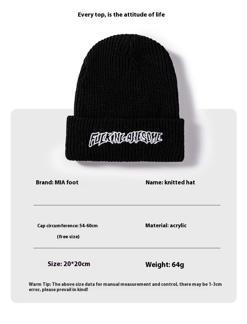 Korean Version Letter Embroidered Knitted Hat For Autumn And Winter Men's And Women's Warm And Cold Woolen Hat_voghion.com