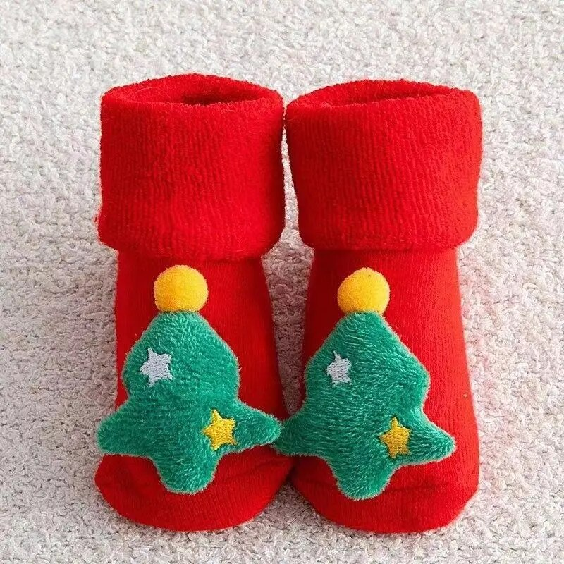 Children's floor Christmas plush loops, cartoon new year red figurines, medium size baby socks,_voghion.com