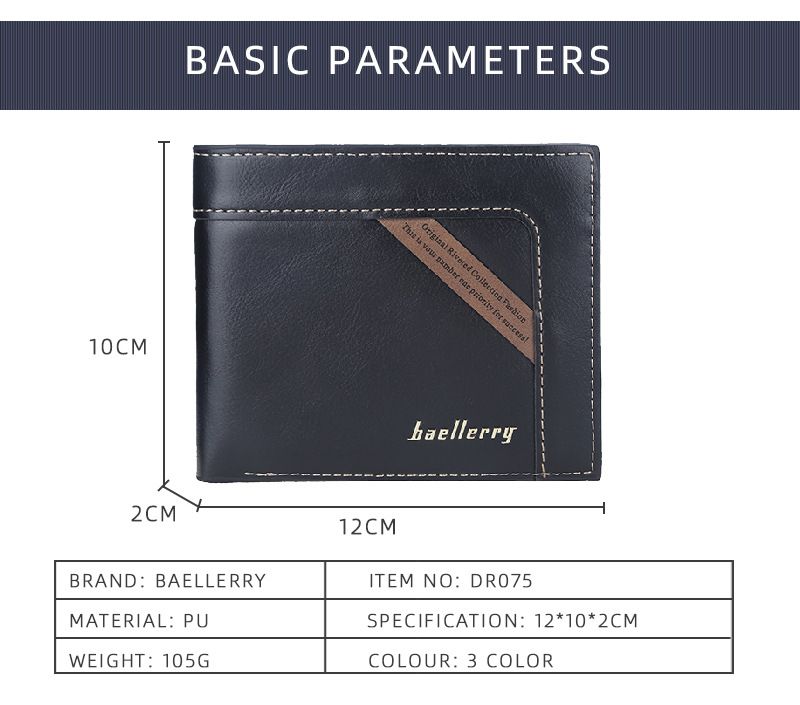 BAELLERRY Portafoglio corto da uomo con posizioni multiple, fermasoldi con cerniera sottile, borsa per il cambio, borsa per carte da uomo_voghion.com