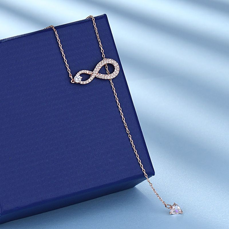 Gioielli da donna Gioielli in oro e argento Gioielli in metallo galvanizzato Collana da donna Amore eterno Oro rosa intarsiato con diamante pieno Design di nicchia Elemento di cristallo_voghion.com