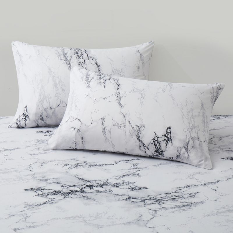 Witte marmeren dekbedovertrekset met drie delen in zacht polyester - gefreesde fluwelen textuur_voghion.com