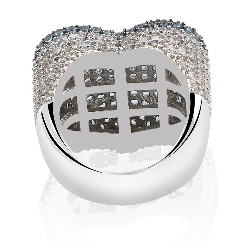 Anello da donna con zirconi cubici a forma di cuore - Fascia a maglie cubane in stile hip hop con pietre taglio quadrato a T, design romantico per l'uso quotidiano_voghion.com