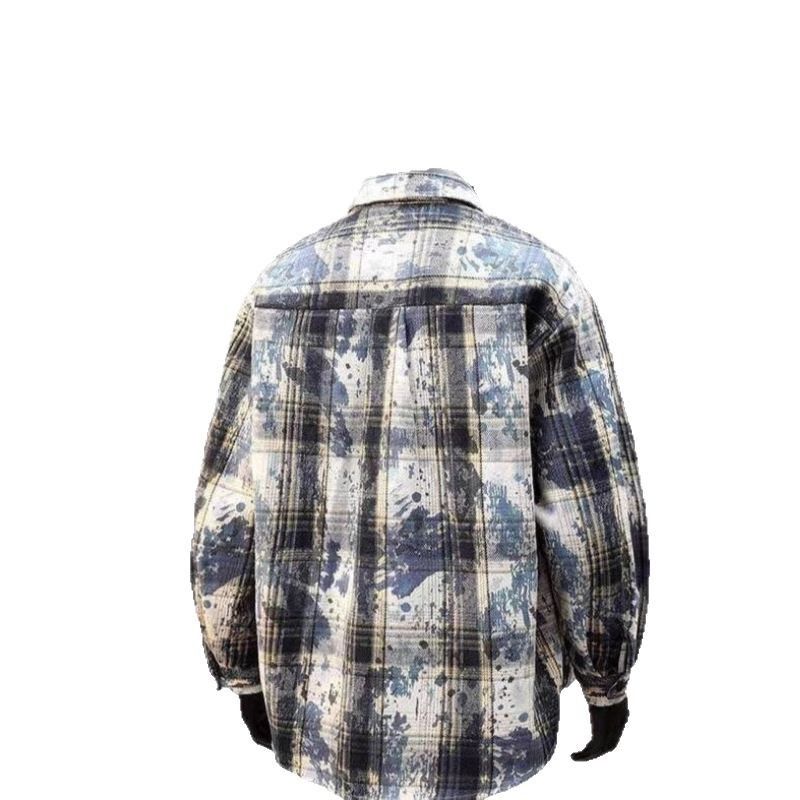 Camicia a quadri tie-dye 2025 per ragazzi, camicia a maniche lunghe primavera-autunno, giacca in stile coppia trendy e di nicchia_voghion.com