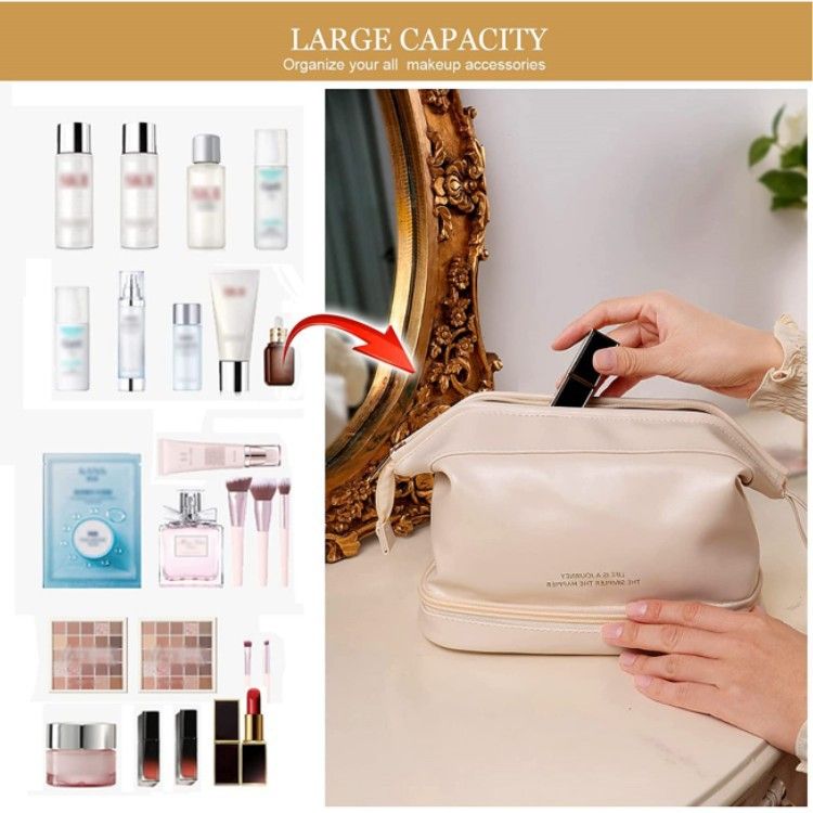 Women's cloud shaped makeup bag with double-layer design, portable for business trips, travel, toiletries, makeup supplies, toiletries, storage bag_voghion.com