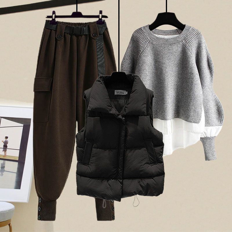 Damenbekleidung Übergröße Damen Herbst- und Winteranzüge für Damen Neue Art Weste Hemd Schlanke Overalls Dreiteiliger Anzug_voghion.com