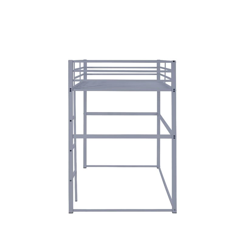 Metal Loft Bed Twin Size, Loft Bed Frame With Safety Guard Rails & Flat Ladder, Twin Loft Bed For Kids Teens Adults, Gray_voghion.com
