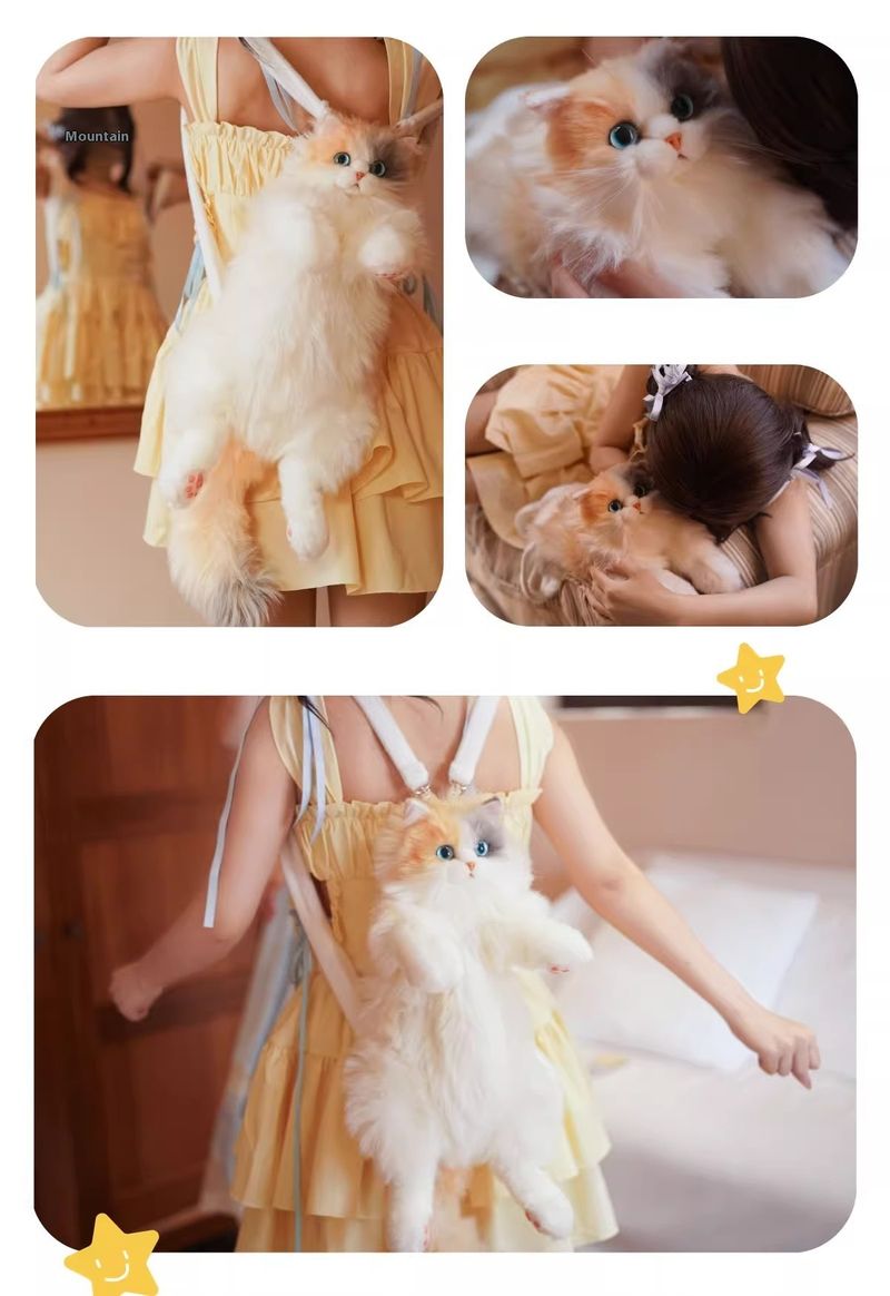 New Product Same Style Simulated Three Flower Cat Backpack Plush Cloth Doll Bag as a Birthday Gift for Best Friends and_voghion.com