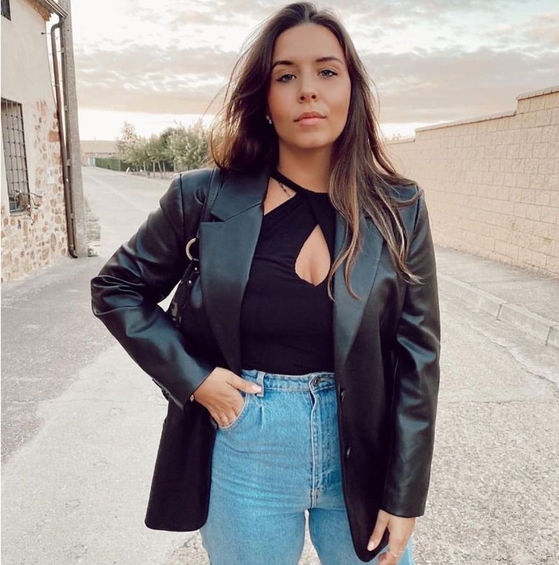 Damenbekleidung Einfarbig Anzug Kragen Tasche Mode Lässig Damen Lederjacke_voghion.com