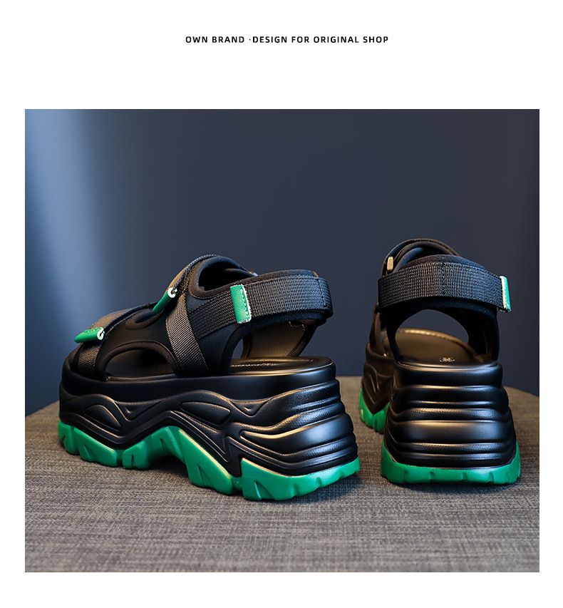 New thick soled Velcro sandals for women, soft soled high heeled beach sandals, internet celebrity ins platform sports sandals_voghion.com