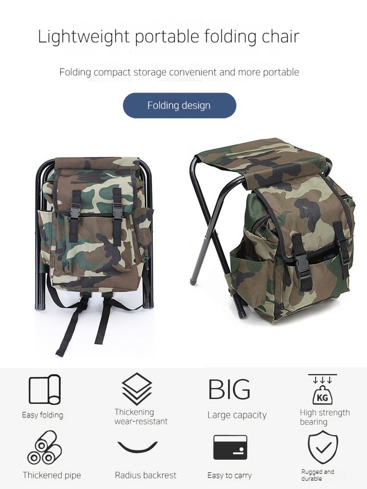 Camouflage Leisure õues kaasaskantav matkaseljakott tool, kokkupandav kalastuspink, telkimine_voghion.com