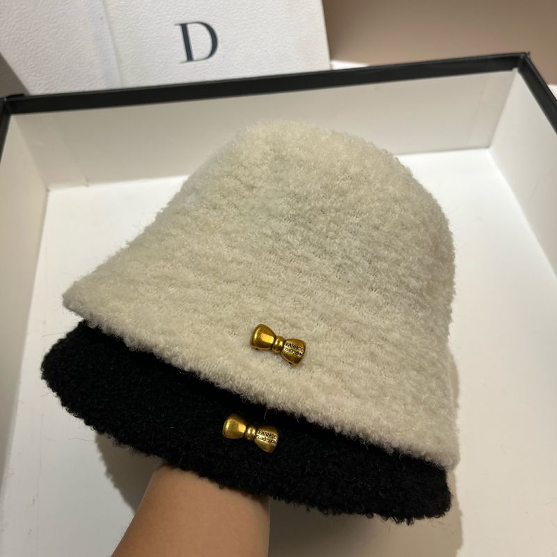 Cappello da secchiello coreano con fiocco in agnello autunno e inverno dolce e semplice, sbiancante per la pelle, casual, per donna, da strada, all'aperto_voghion.com