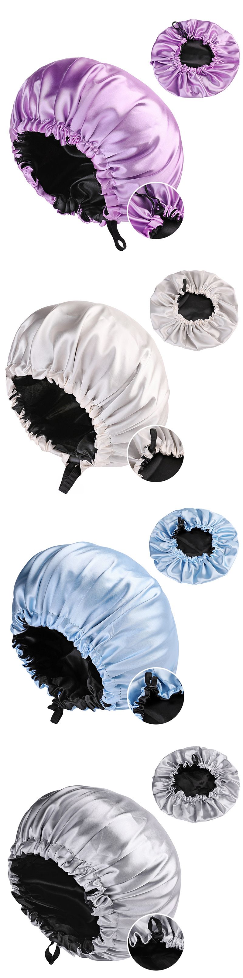 2024 New Double Sided Satin Sleeping Cap Women's Fashion Elastic Hair Care Cap Button Shower Cap Factory Direct Sales_voghion.com