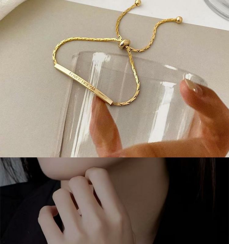 Bracciale in acciaio al titanio con lettere dorate, fatto a mano, alla moda, versatile, semplice, personalità, nicchia_voghion.com