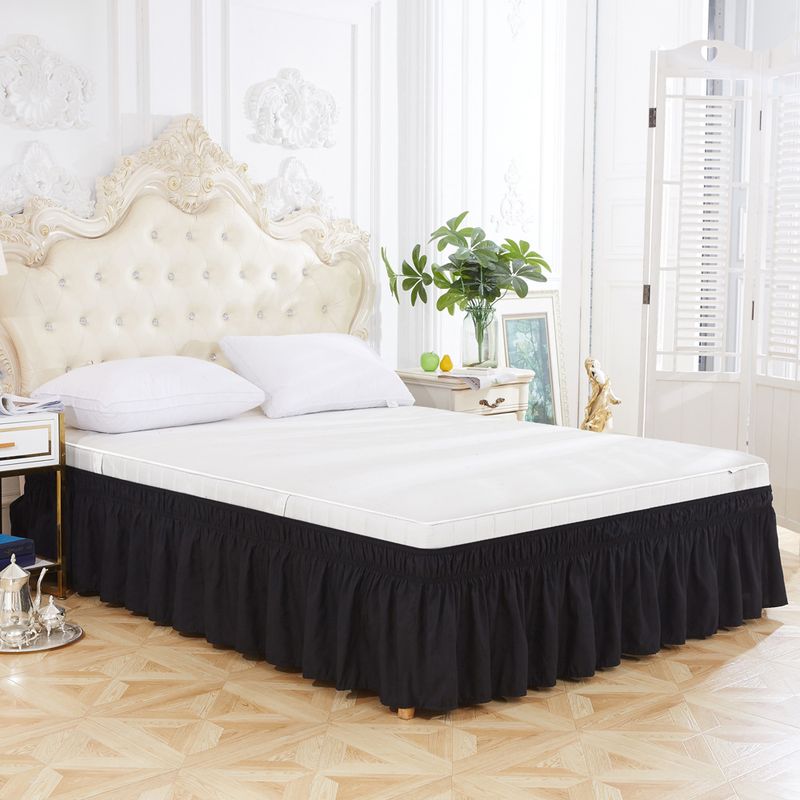 Faldón de cama estilo princesa con doble elástico (franela lisa, apto para camas tamaño queen/king - Decoración elegante para dormitorio)_voghion.com