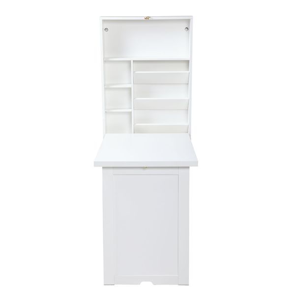 Modern Compact Wood Wall Mounted Folding Desk Cabinet Convertible Writing Desk For Home Office With Storage; White_voghion.com