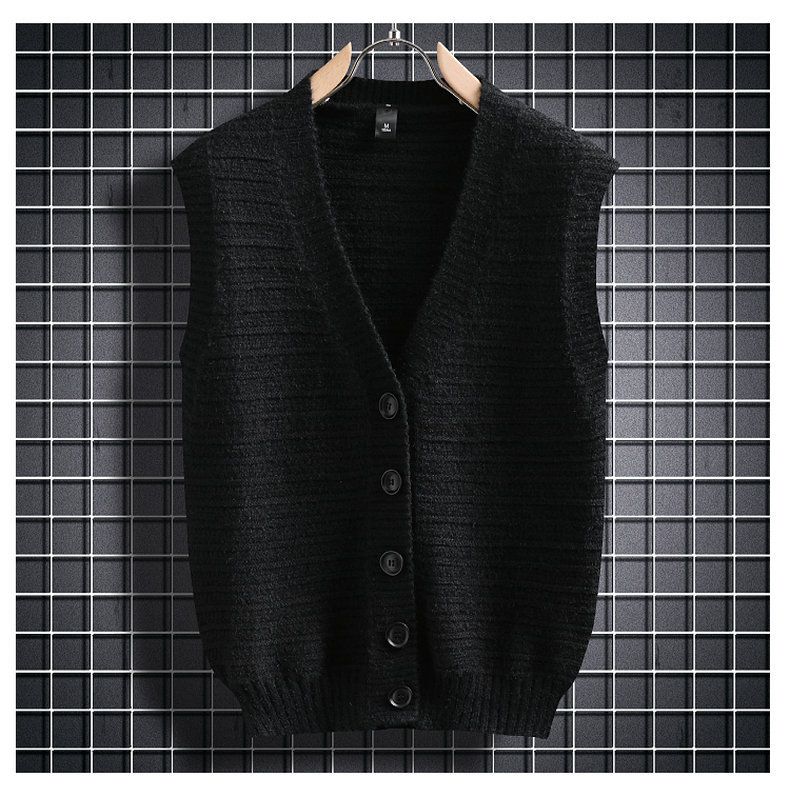 2025 Herbst- und Winterpullover Herrenweste mit V-Ausschnitt, ärmellose Weste, Strickpullover, einreihig, modischer Pullover_voghion.com