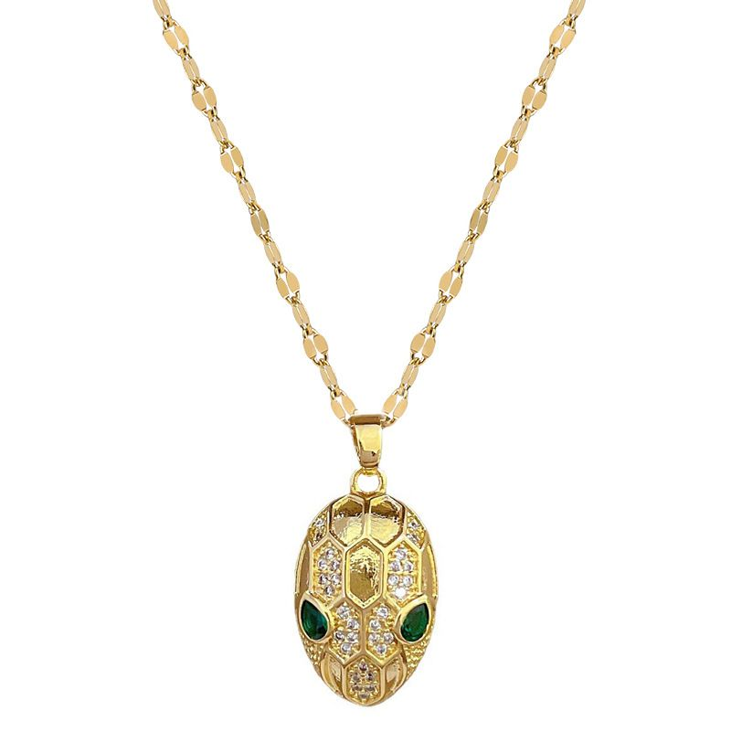 Collana con ciondolo a forma di testa di serpente placcata in oro in acciaio inossidabile, orecchino per donna, moda coreana, strass, ragazze, festa_voghion.com