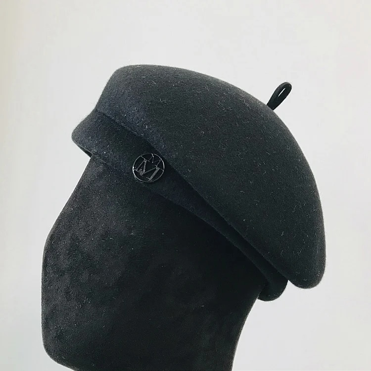 Klassische Damen-Baskenmütze, ausgefallener Wollfilz, wärmer, Wintermütze, Weiß, Schwarz, Damen-Fedora-Fascinator, Pillbox-Hut, formell_voghion.com