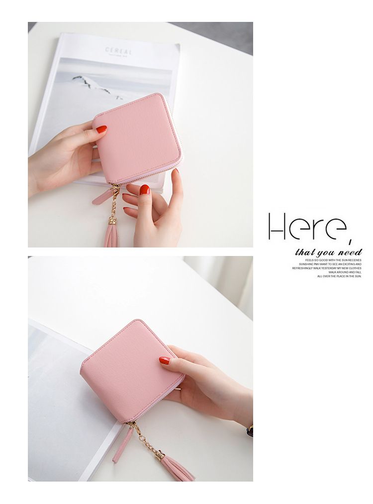 Damen Geldbörsen & Kartenetuis Kurze Geldbörse Weibliche Quadratische Reißverschluss Quaste Kleine Geldbörse Einfache Mode Münzgeldbörse Weiblich_voghion.com