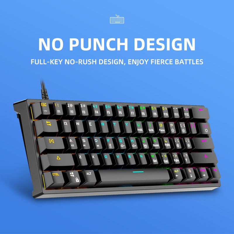 60% Wit RGB 61 Toetsen PBT Computer Gaming USB Bedraad Licht Led Gamer Mechanisch Toetsenbord_voghion.com