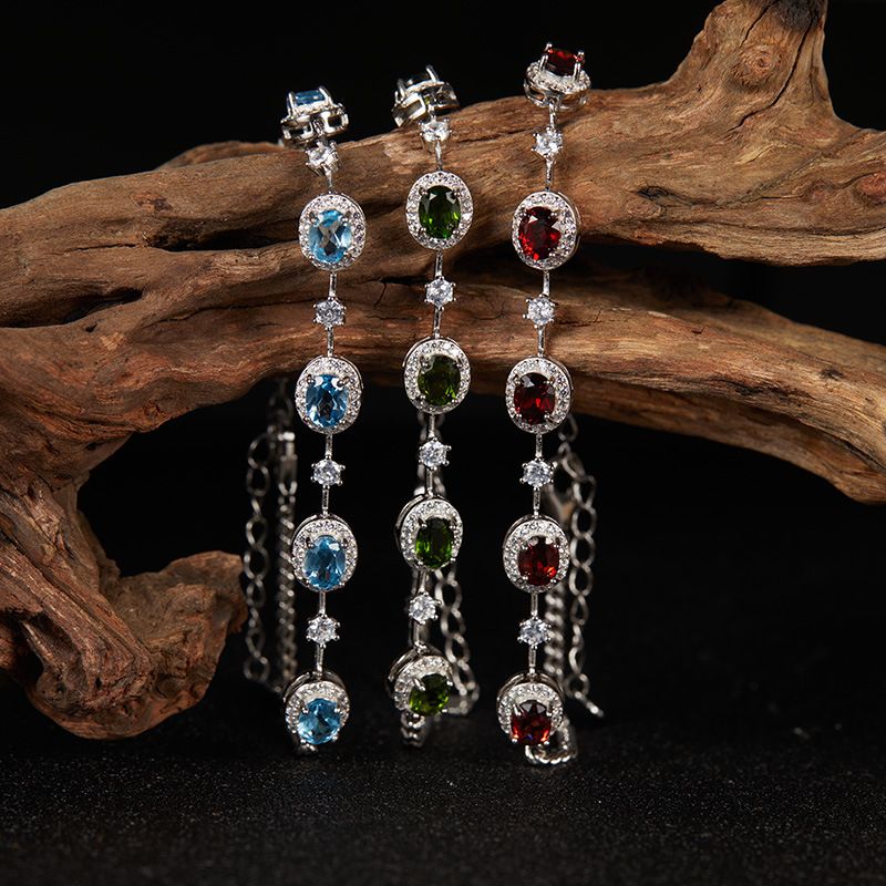 Schmuck S Reines Silber Natürlicher Granatapfel Topas Diopsid Edelstein Armband Für Frauen_voghion.com