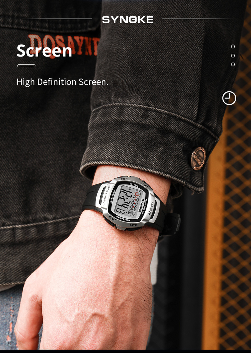 SYNOKE new retro electronic watch men's large screen simple waterproof luminous student watch sports_voghion.com