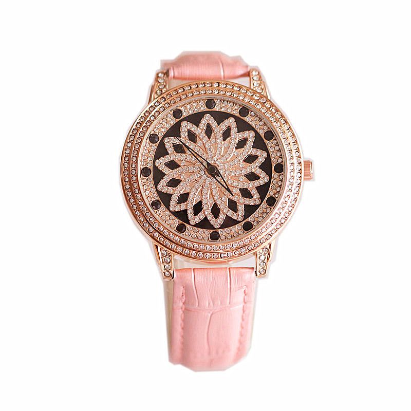 Modische Zeiten kommen und gehen, mit Diamanten besetzte Uhr in Blumenform, großes Zifferblatt für Herren, wasserdichter Echtgürtel,_voghion.com