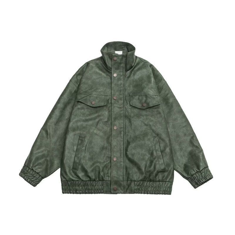 Suitable For All Seasons Maillard Embossed PU Leather Motorcycle Jacket For Men, Spring And Autumn Season, Trendy Stand Collar, Stylish Casual_voghion.com